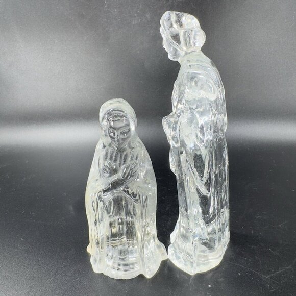 Vintage Clear Glass Joseph And Mary Nativity Figurine Set Holy Family Glassware - Picture 8 of 9